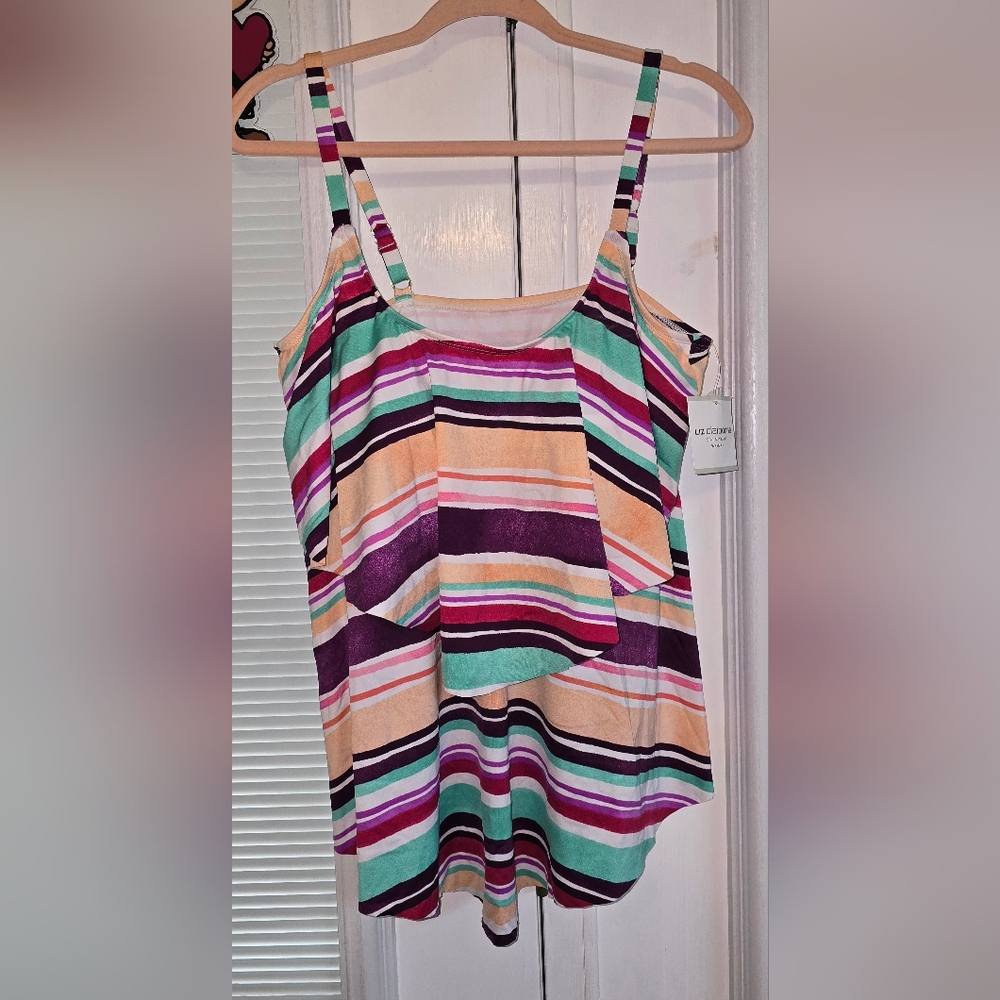 Liz Claiborne Multicolor Striped Women's Swim Tankini Top 16W